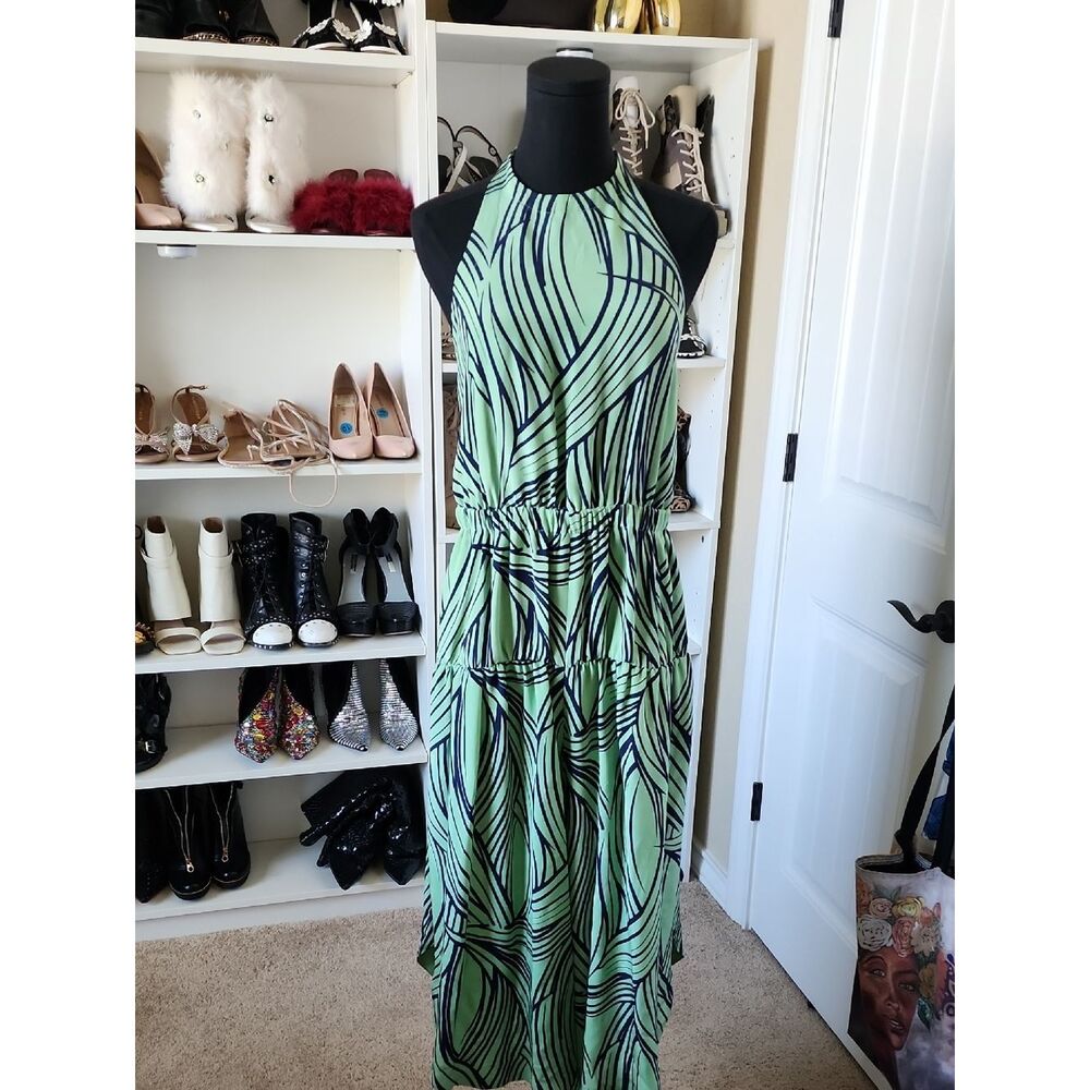Tibi Green & Black Halter Jumpsuit